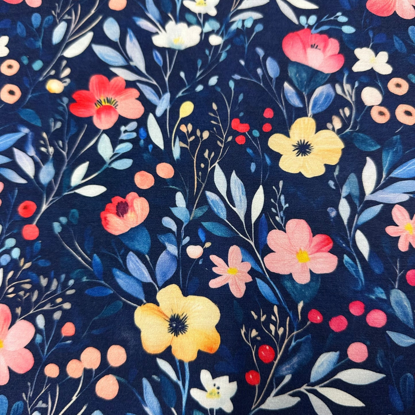 Winter Watercolor Flowers on Bamboo/Spandex Jersey Fabric