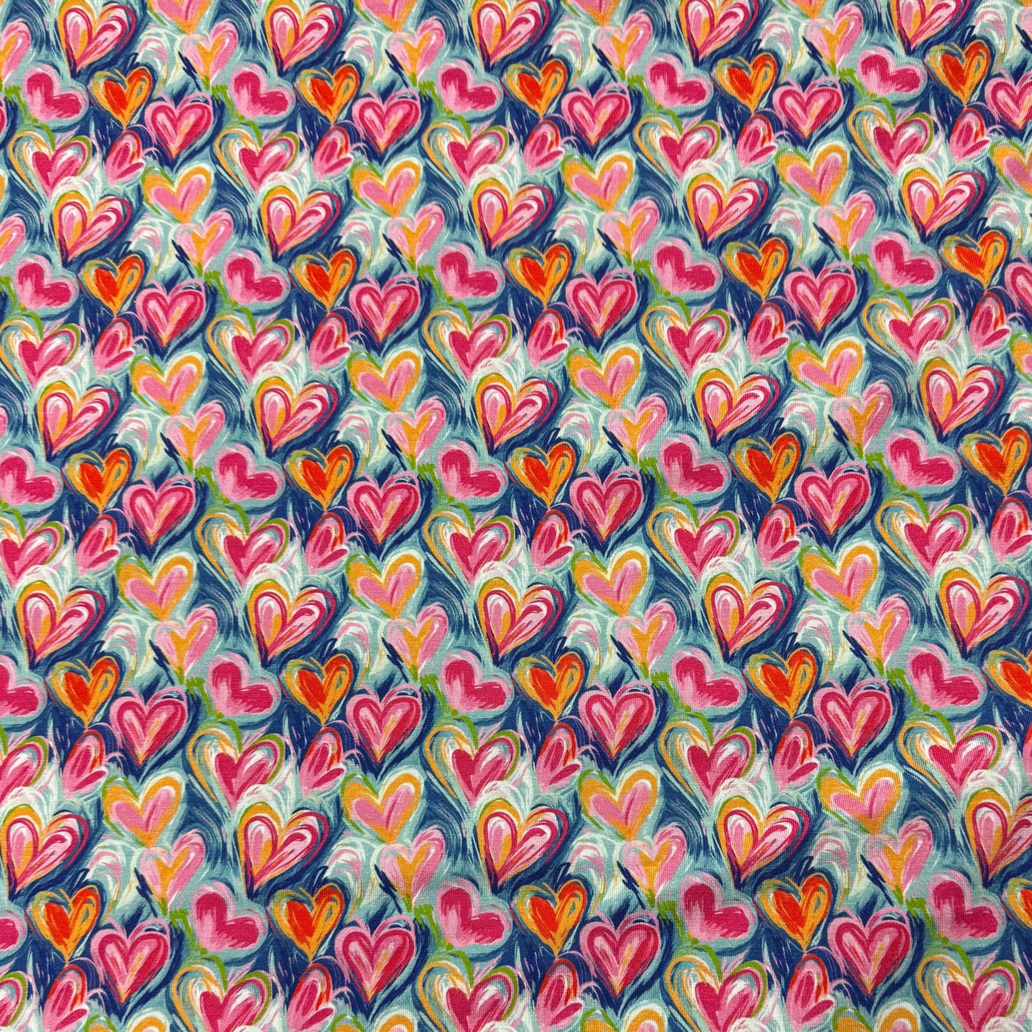 Painted Hearts on Bamboo/Spandex Jersey Fabric