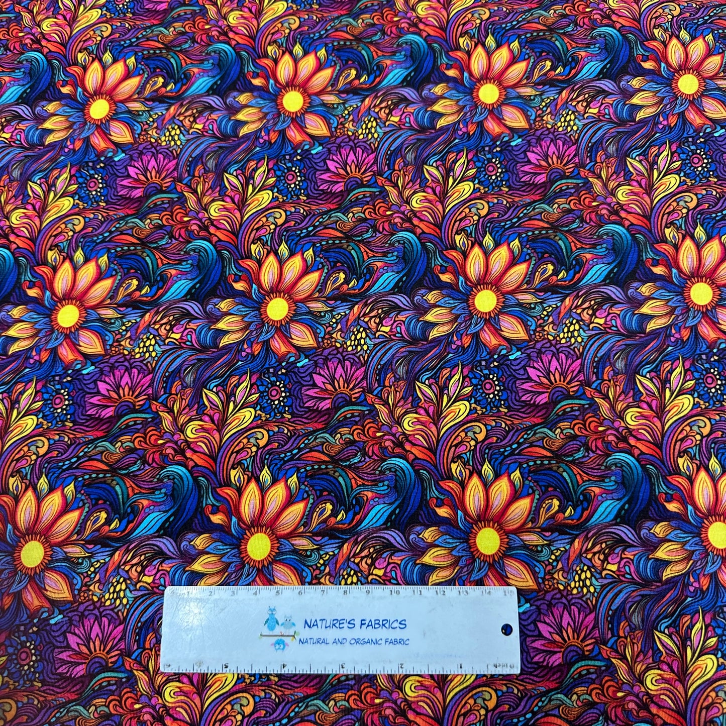 Hippie Flowers on Bamboo/Spandex Jersey Fabric