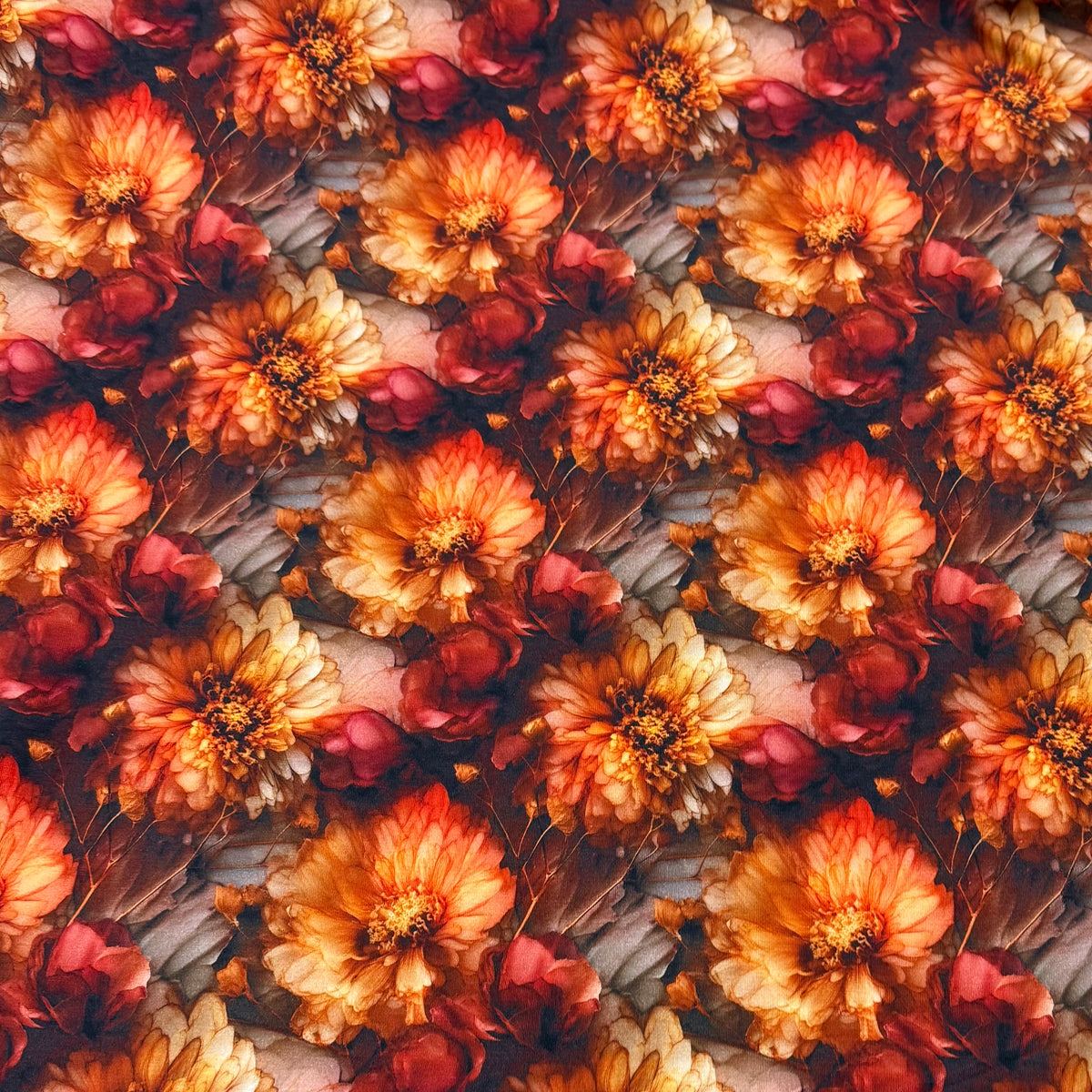 Fall Flowers on Bamboo/Spandex Jersey Fabric