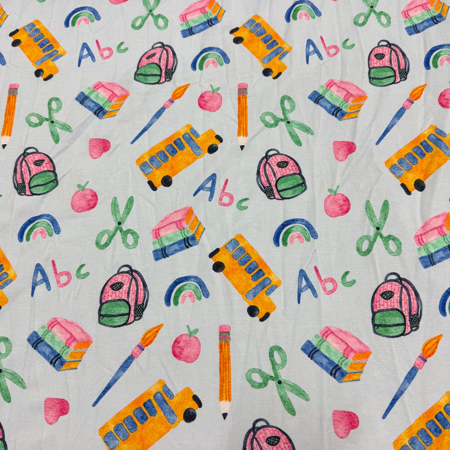 Back to School on Blue Bamboo/Spandex Jersey Fabric - 200 GSM