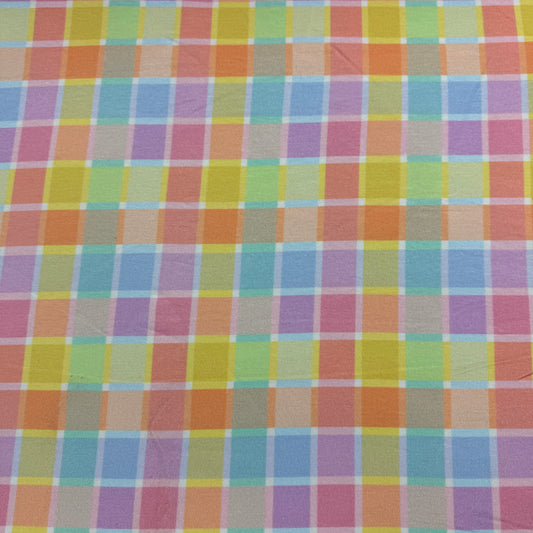 Pastel Check on Off White Bamboo/Spandex Jersey Fabric - Printed in the USA