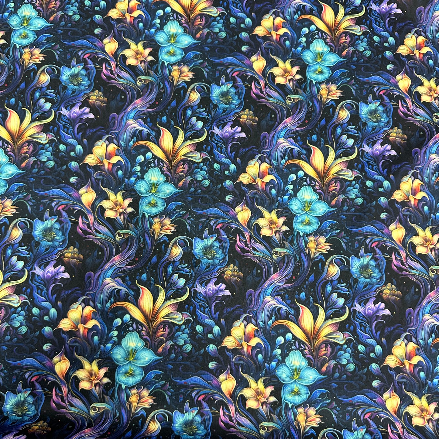 Vivid Floral Bioluminescence 1 mil PUL Fabric - Made in the USA