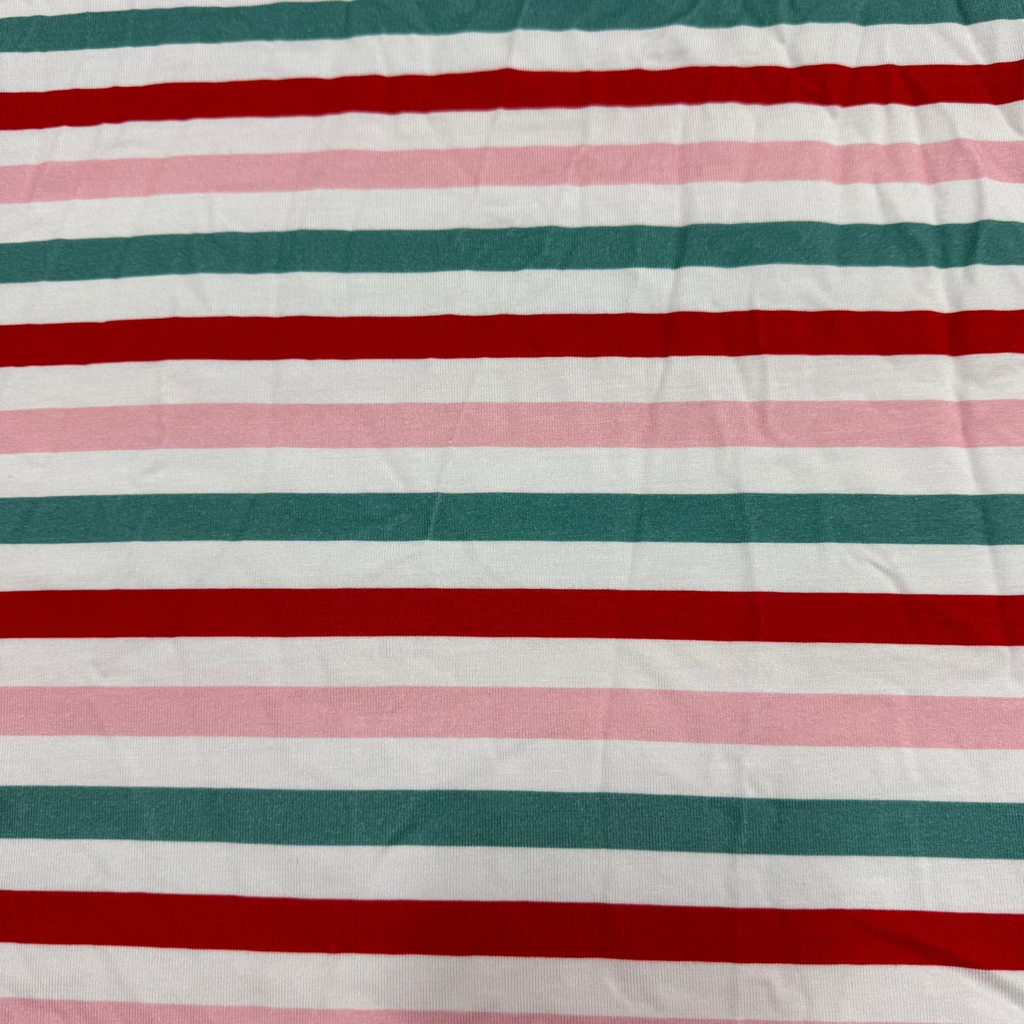 Pink, White, Red and Green 3/8" Stripes on Bamboo/Spandex Jersey Fabric - 200 GSM