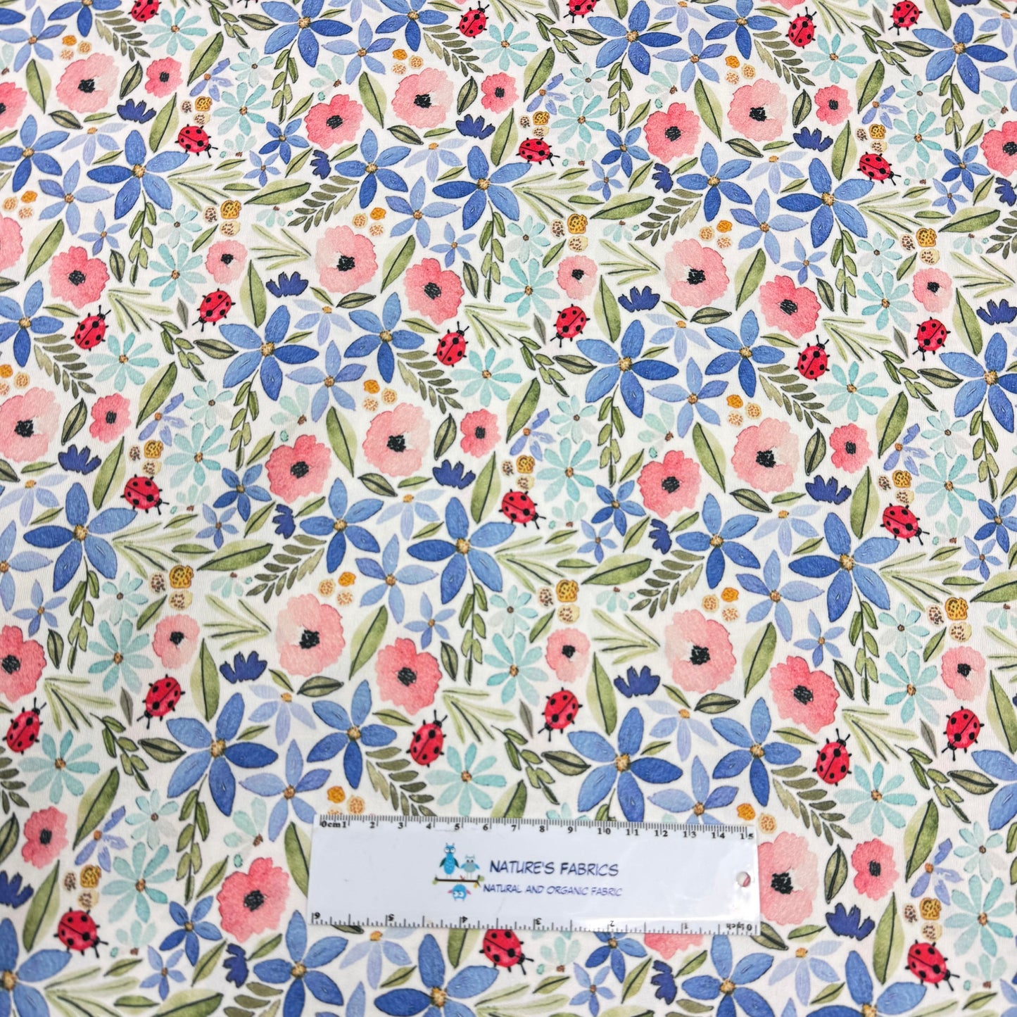 Ladybug Floral on 1 mil PUL Fabric - Made in the USA