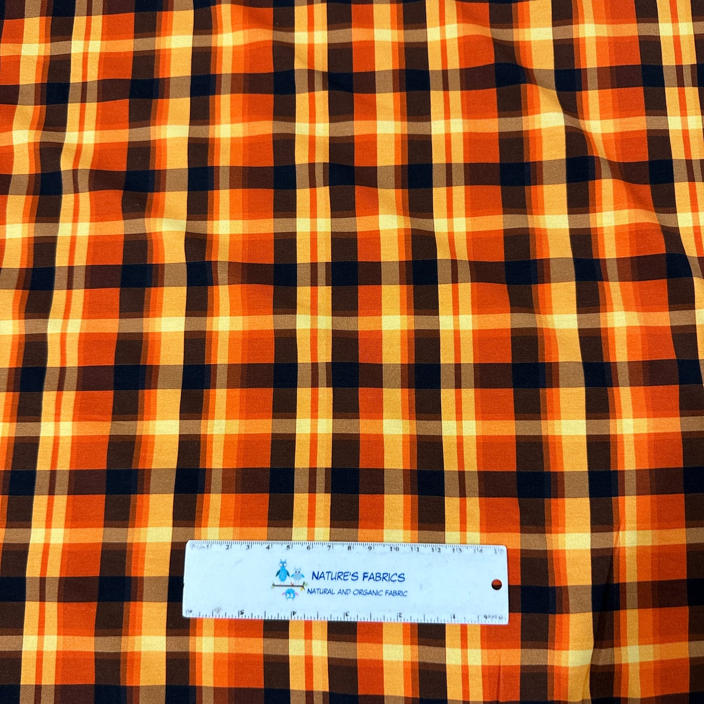 Orange Plaid on Bamboo/Spandex Jersey Fabric