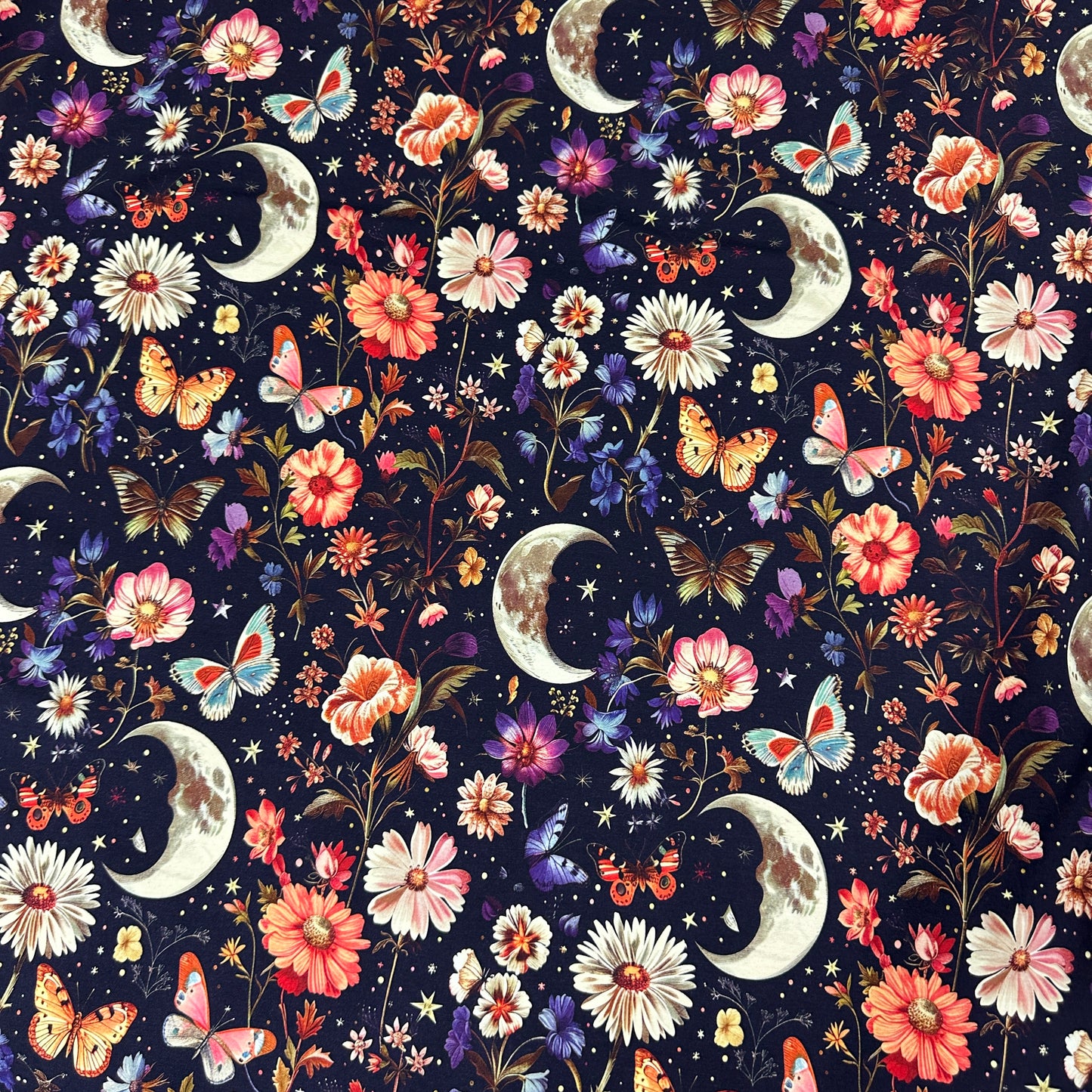 Vintage Moon Garden on Bamboo/Spandex Jersey Fabric