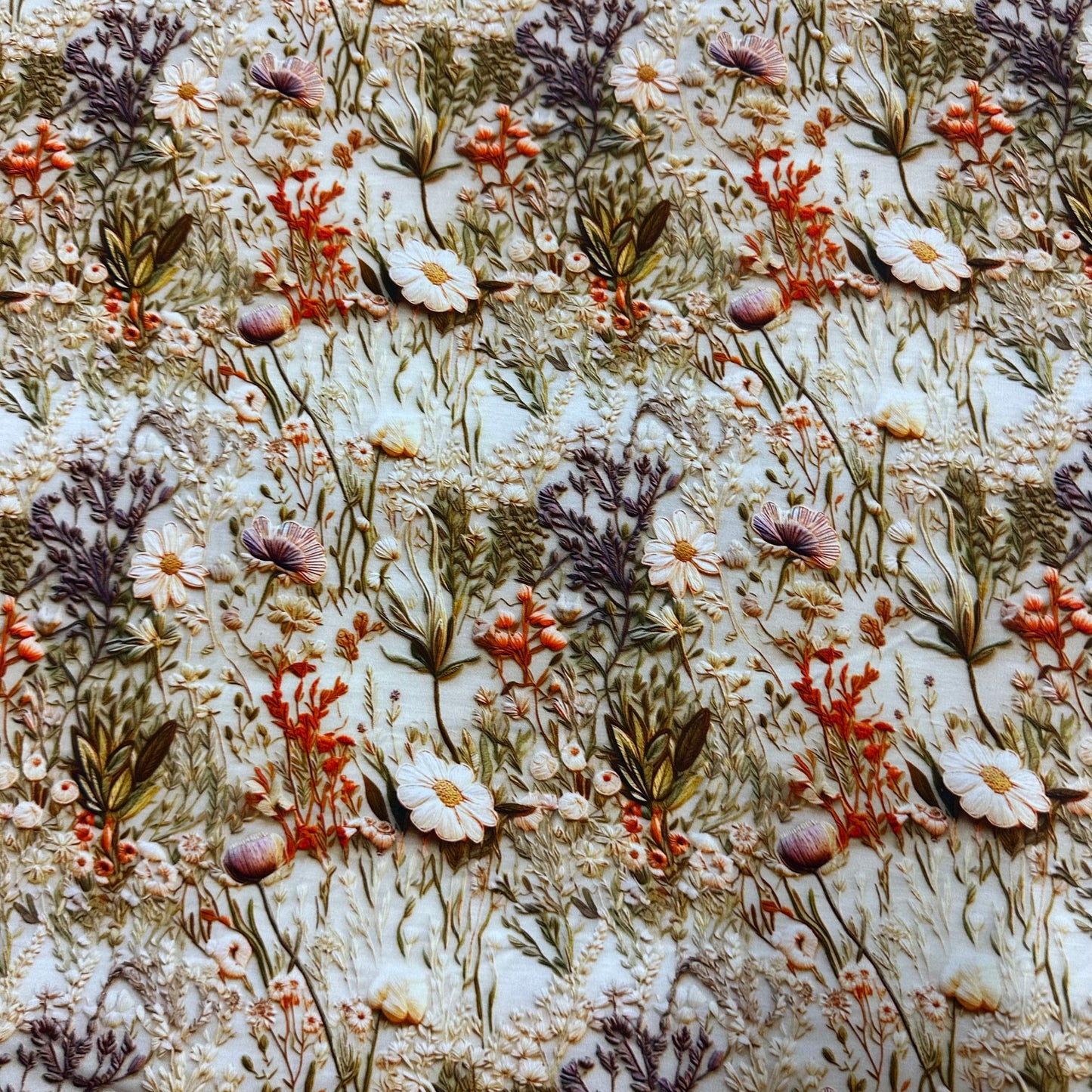 Embroidered Antique Flowers on Bamboo/Spandex Jersey Fabric