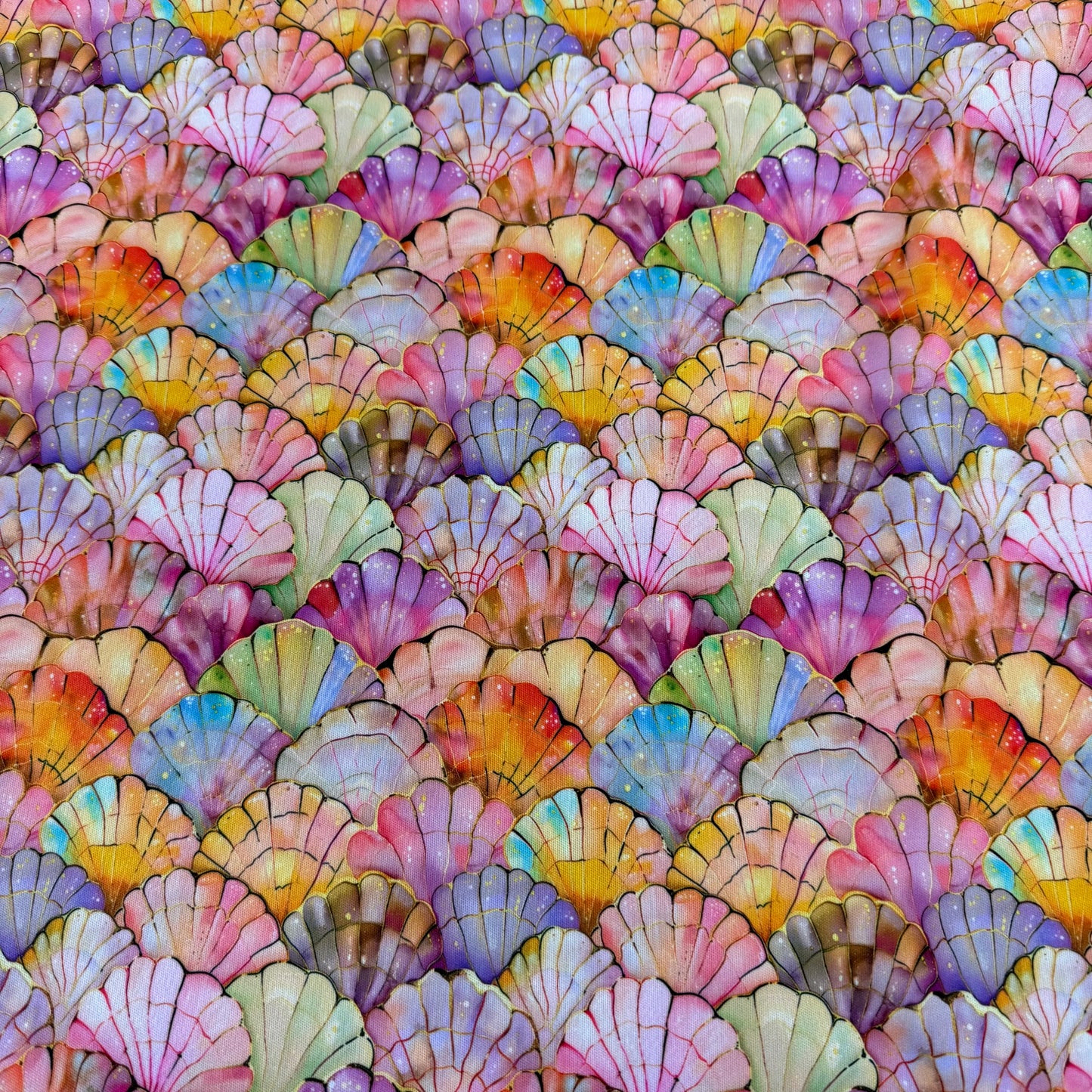 Iridescent Seashells on 1 mil PUL Fabric - Made in the USA