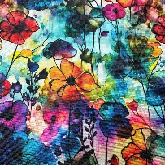 Floral Sprigs Alcohol Ink on Canvas Fabric - Waterproof