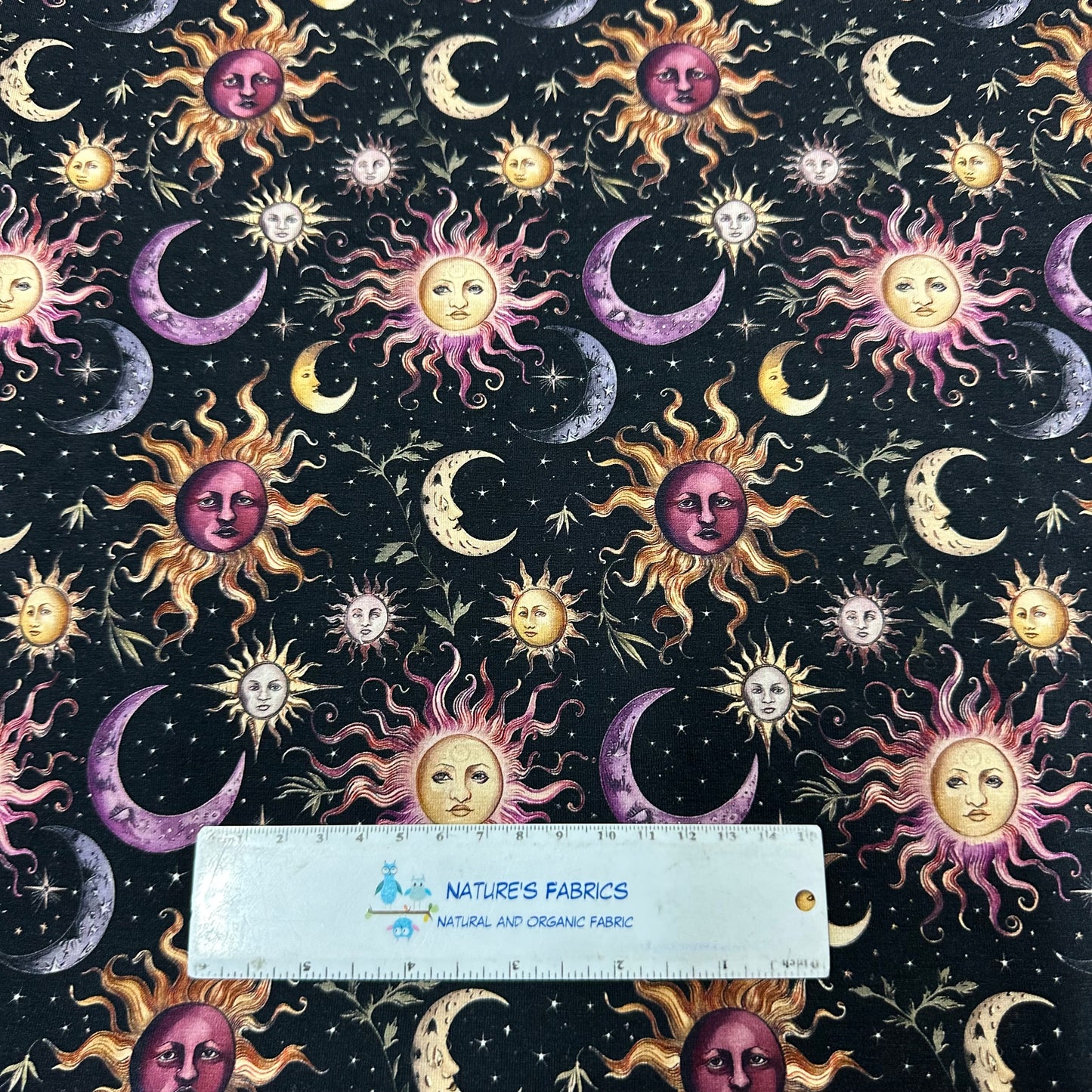 Vintage Celestial on Bamboo/Spandex Jersey Fabric