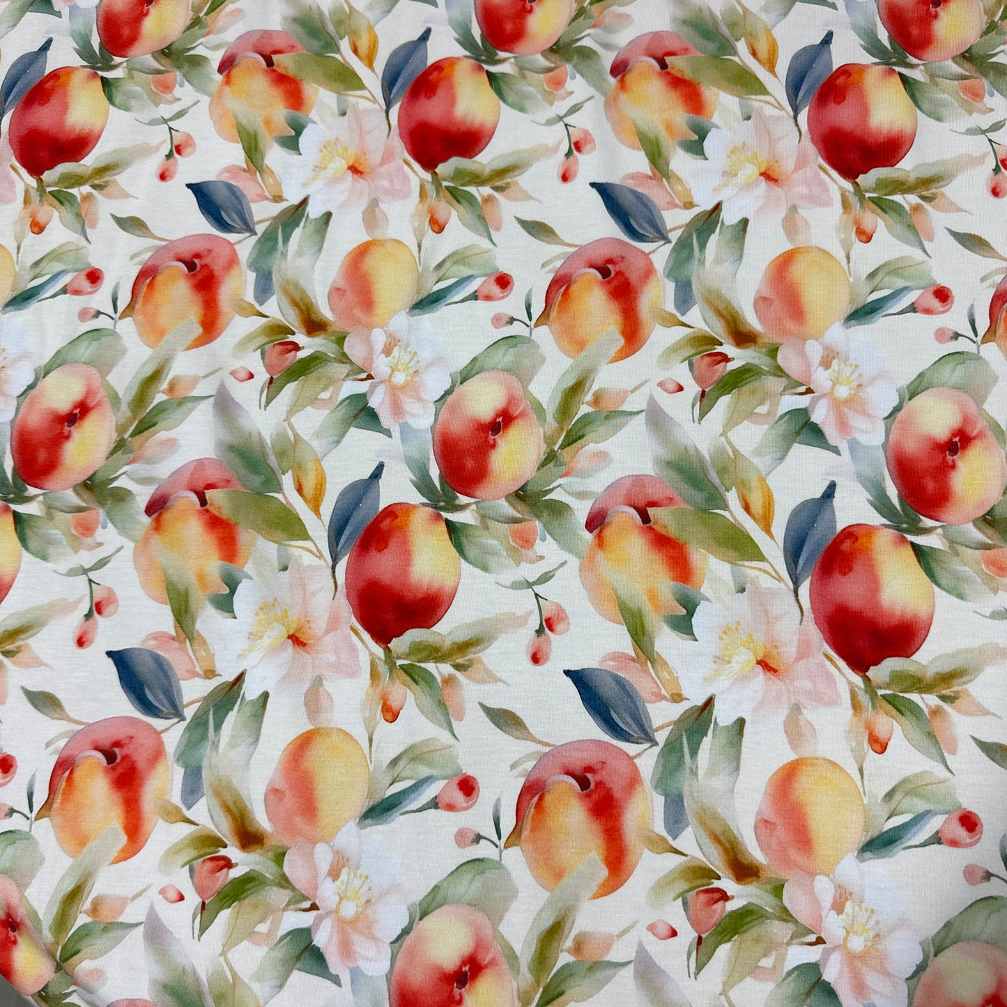 Watercolor Peaches on Bamboo/Spandex Jersey Fabric