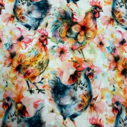 Watercolor Chickens 1 mil PUL Fabric - Made in the USA