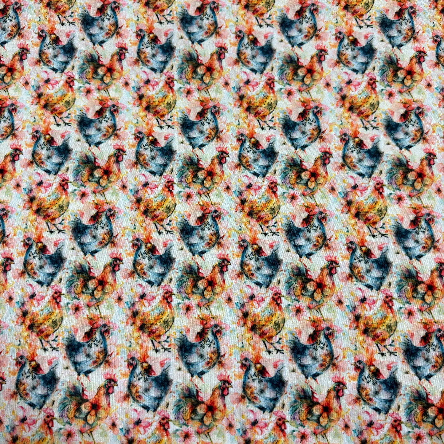 Watercolor Chickens 1 mil PUL Fabric - Made in the USA