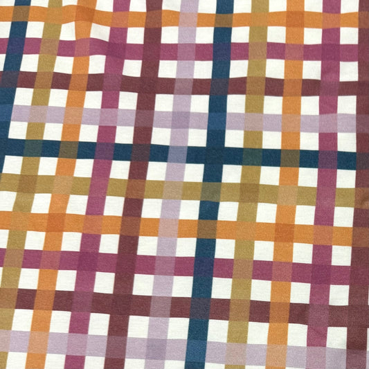 Teal, Tan and Rose Plaid on Bamboo/Spandex Jersey Fabric - 200GSM