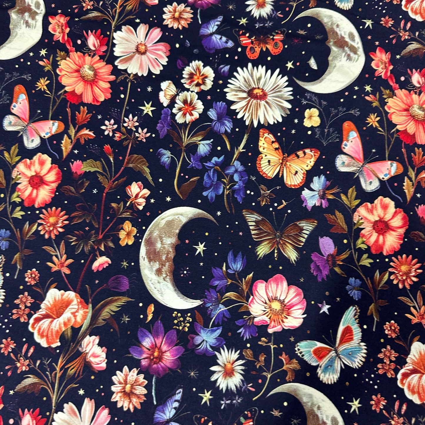 Vintage Moon Garden on Bamboo/Spandex Jersey Fabric