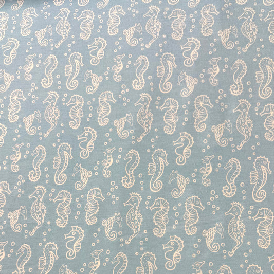 Seahorses on Blue Bamboo/Spandex Jersey Fabric - 200GSM