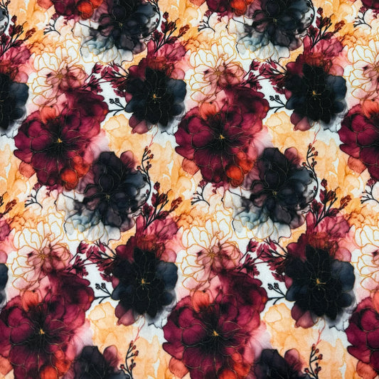 Autumn Watercolor Flowers 1 mil PUL Fabric - Made in the USA