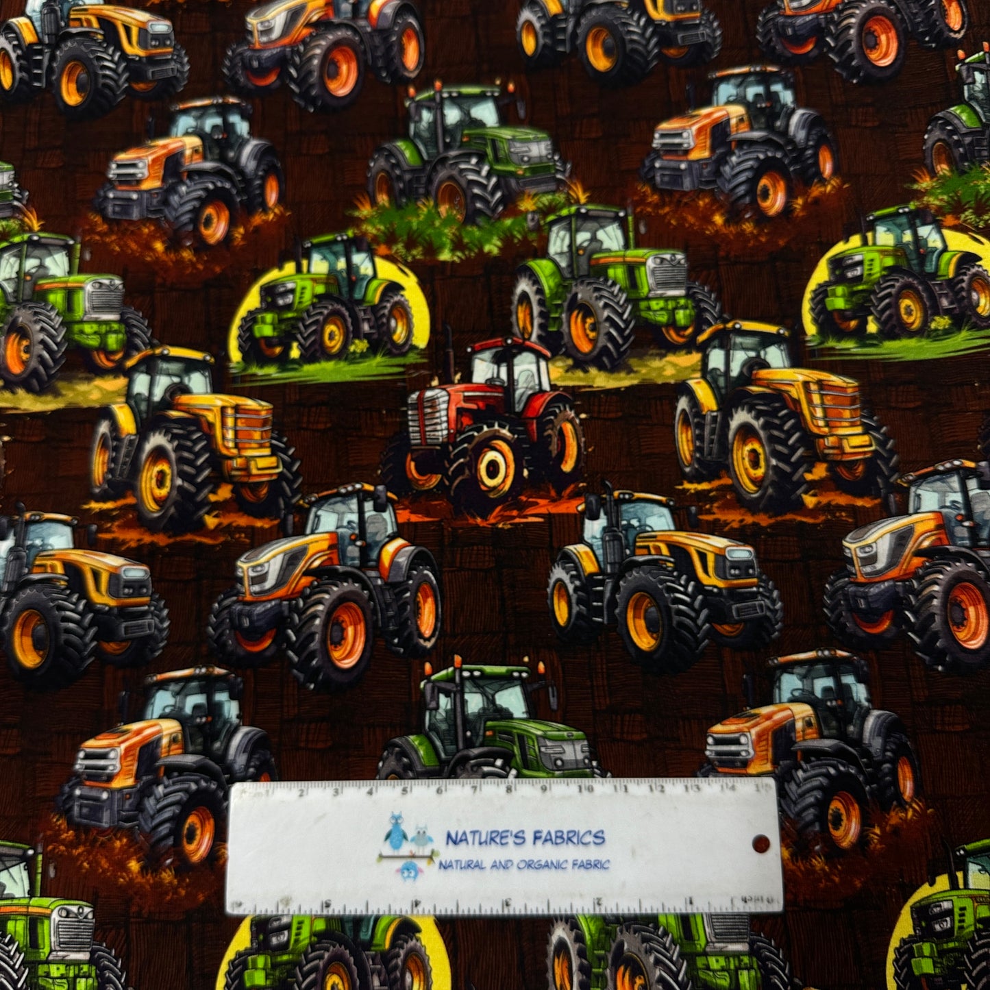 Tractors on Organic Cotton/Spandex Jersey Fabric