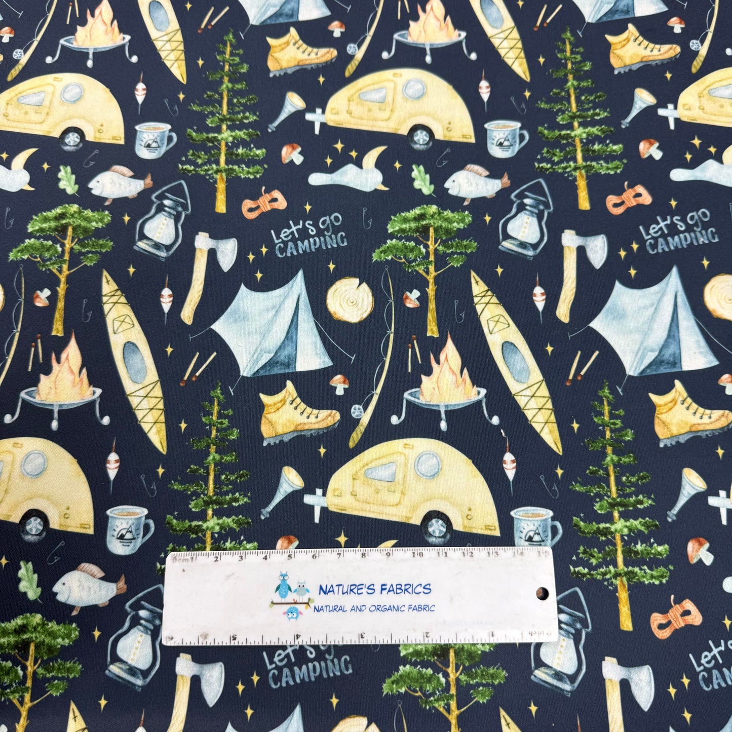 Let's Go Camping on 1 mil PUL Fabric - Made in the USA