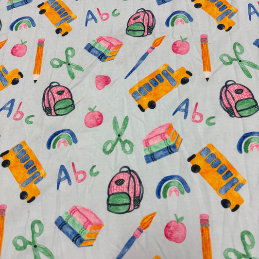 Back to School on Blue Bamboo/Spandex Jersey Fabric - 200 GSM