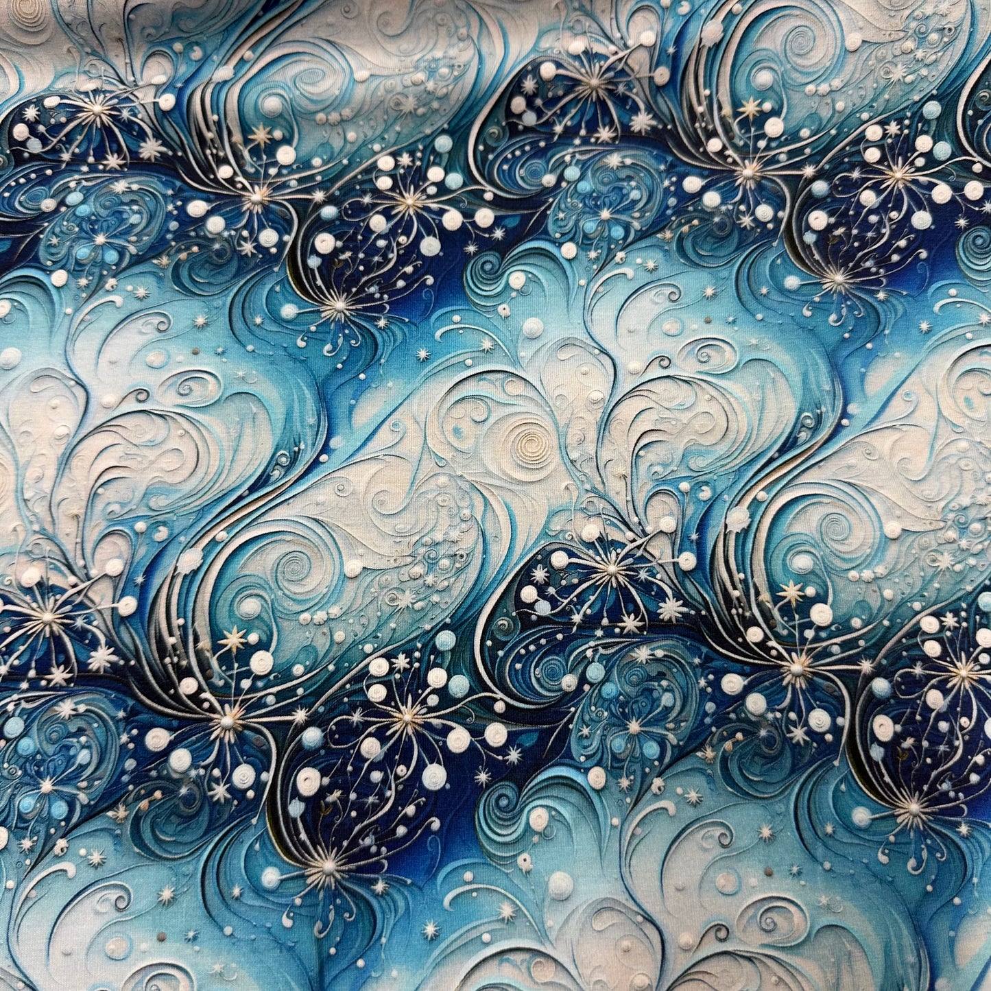 Icy Winter Swirls on Bamboo/Spandex Jersey Fabric