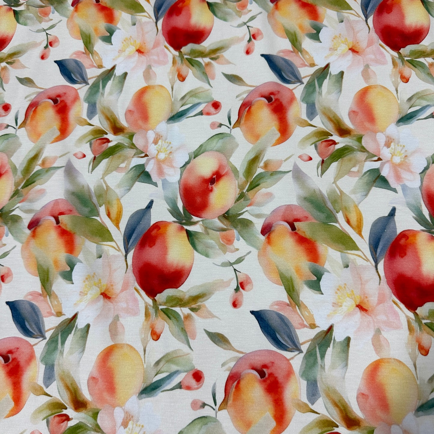 Watercolor Peaches on Bamboo/Spandex Jersey Fabric