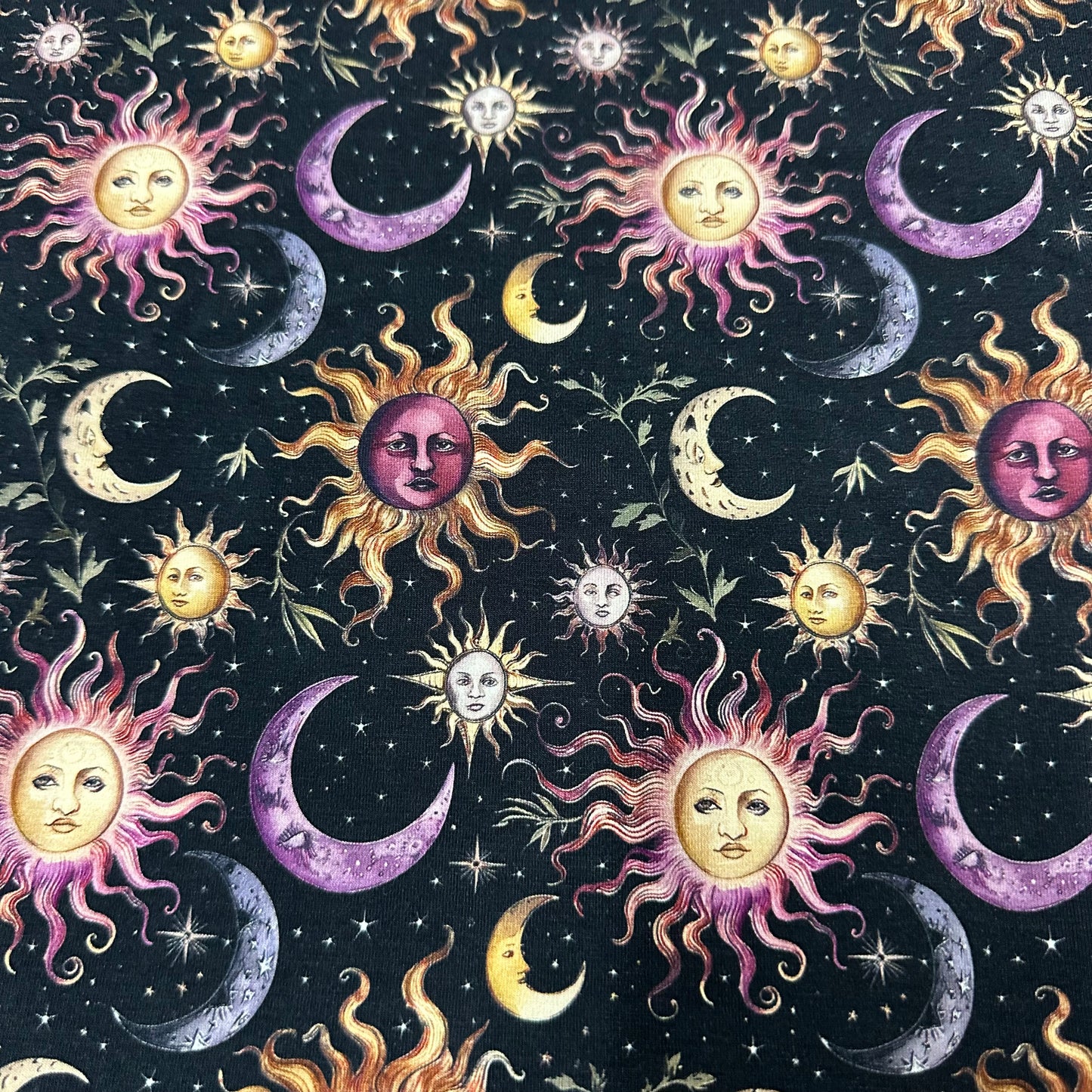 Vintage Celestial on Bamboo/Spandex Jersey Fabric