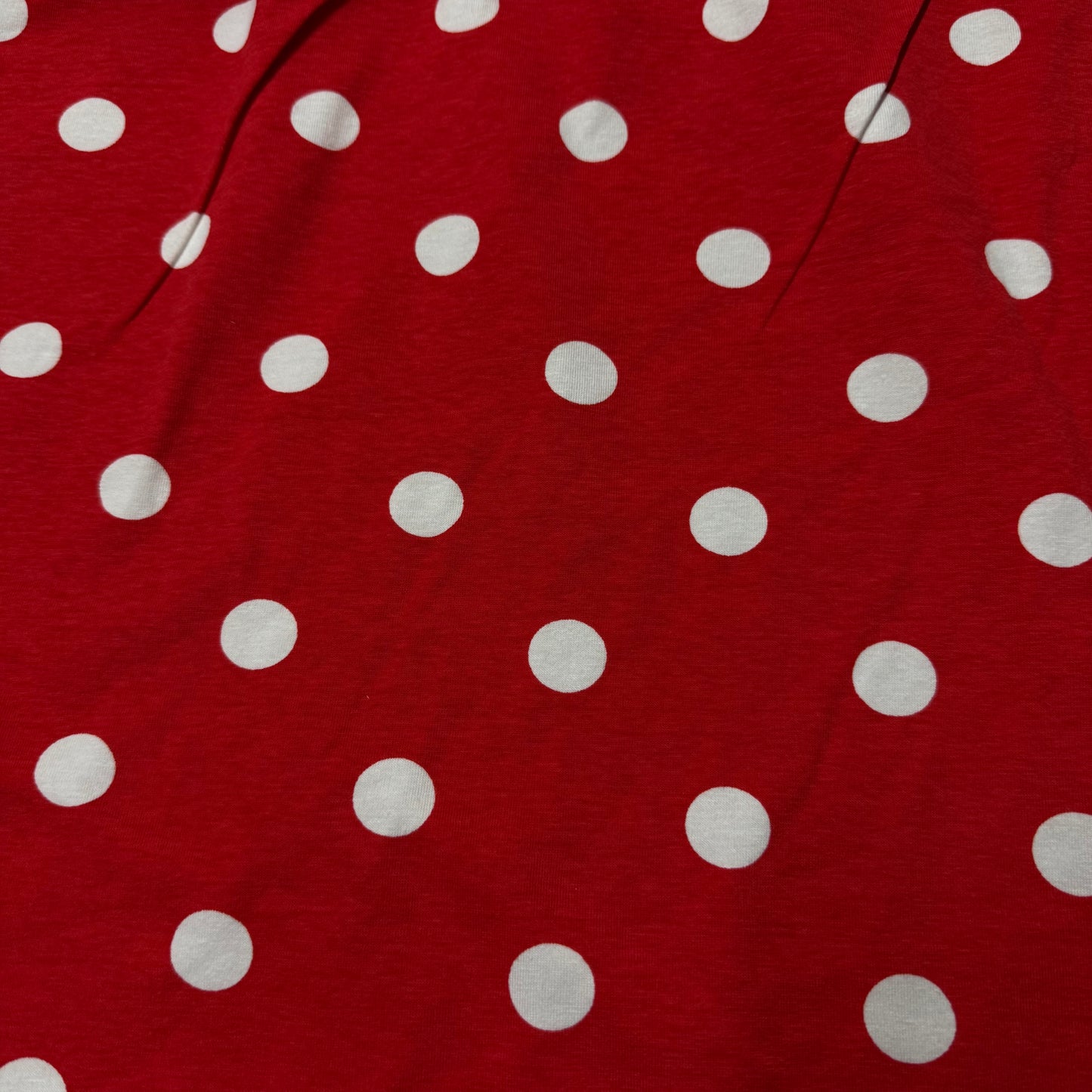 White Dots on Red Cotton/Spandex Jersey Fabric