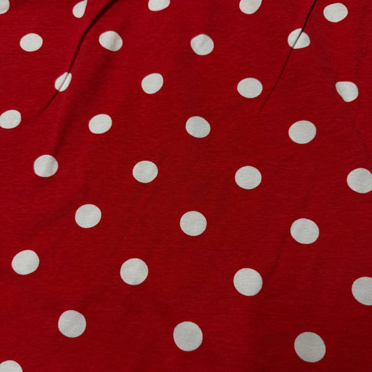 White Dots on Red Cotton/Spandex Jersey Fabric