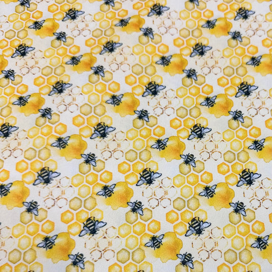 Bees on Yellow Honeycomb 1 mil PUL Fabric - Made in the USA