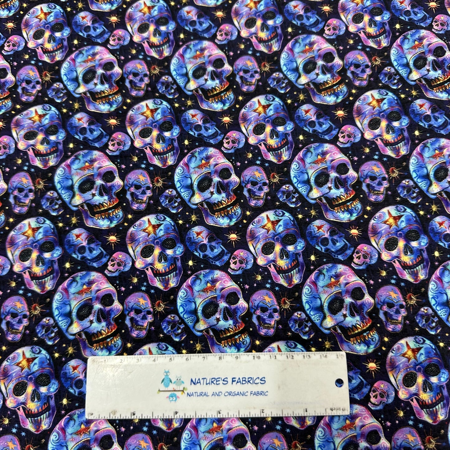 Iridescent Skulls on Bamboo/Spandex Jersey Fabric