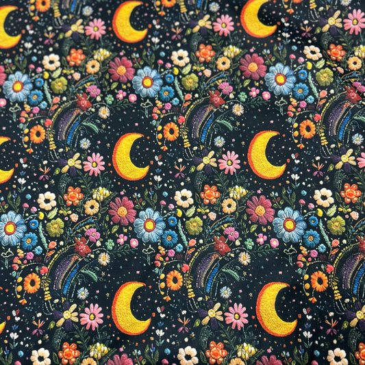 Embroidered Moon Floral 1 mil PUL Fabric - Made in the USA