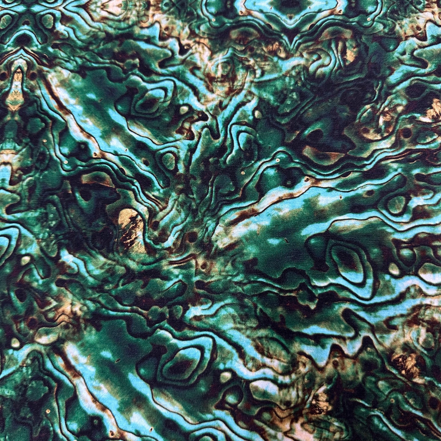 Aqua Abalone on Bamboo/Spandex Jersey Fabric