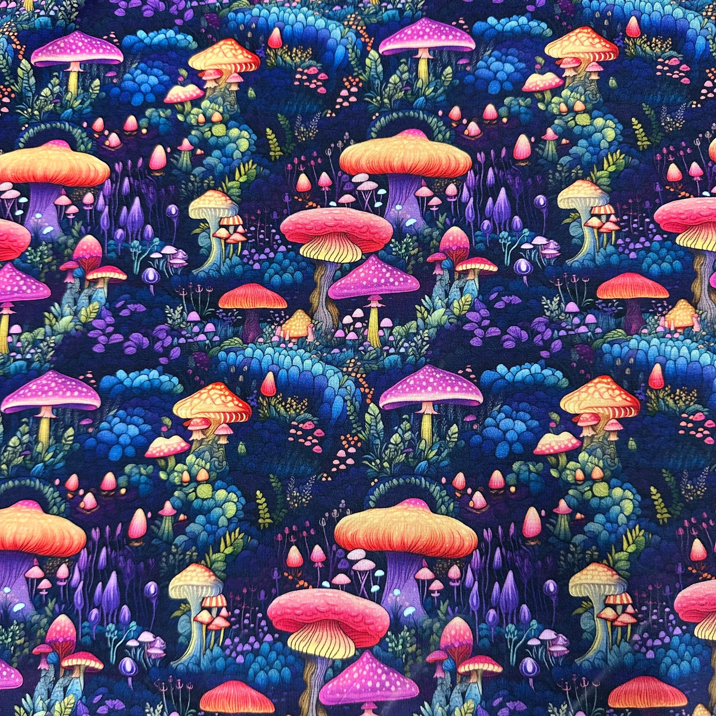 Marvelous Mushrooms on Bamboo/Spandex Jersey Fabric