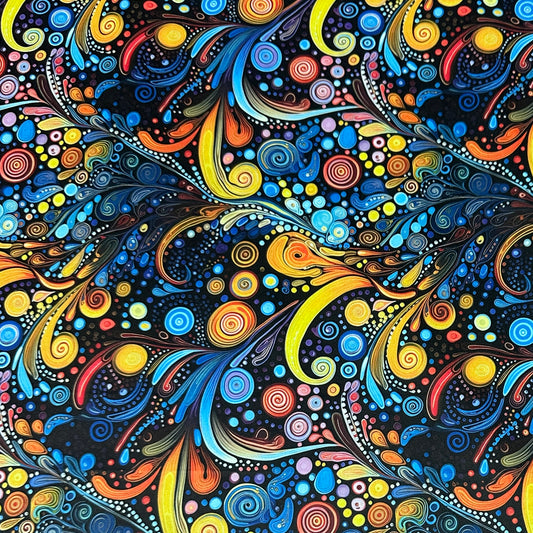 Blue, Orange and Yellow Swirls 1 mil PUL Fabric - Made in the USA