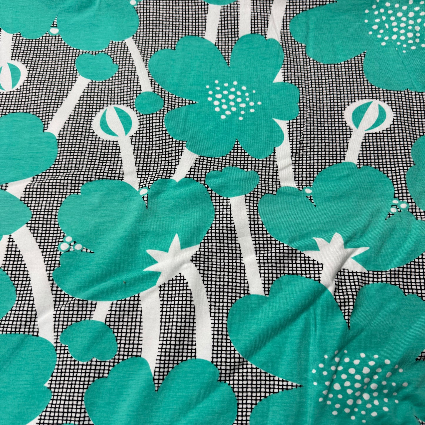 Turquoise Buttercups on Organic Cotton/Spandex Jersey Fabric