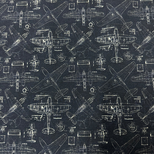 Airplane Blueprints on Bamboo/Spandex Jersey Fabric