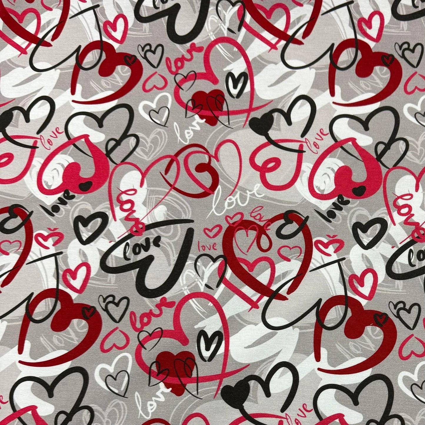 Love Hearts on Gray Bamboo/Spandex Jersey Fabric