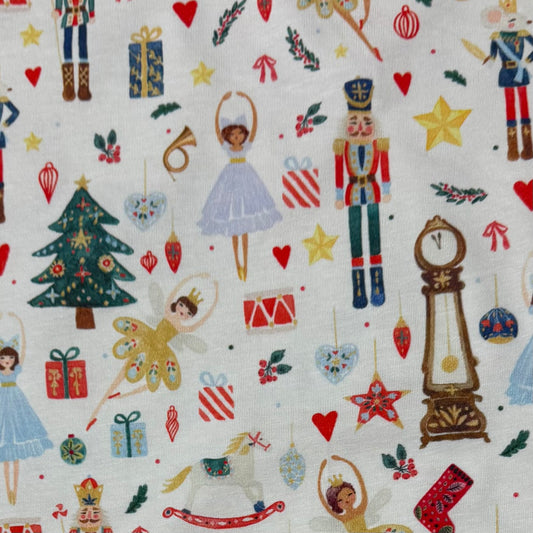 Nutcracker Ballet on Off White Bamboo/Spandex Jersey Fabric -Printed in the USA