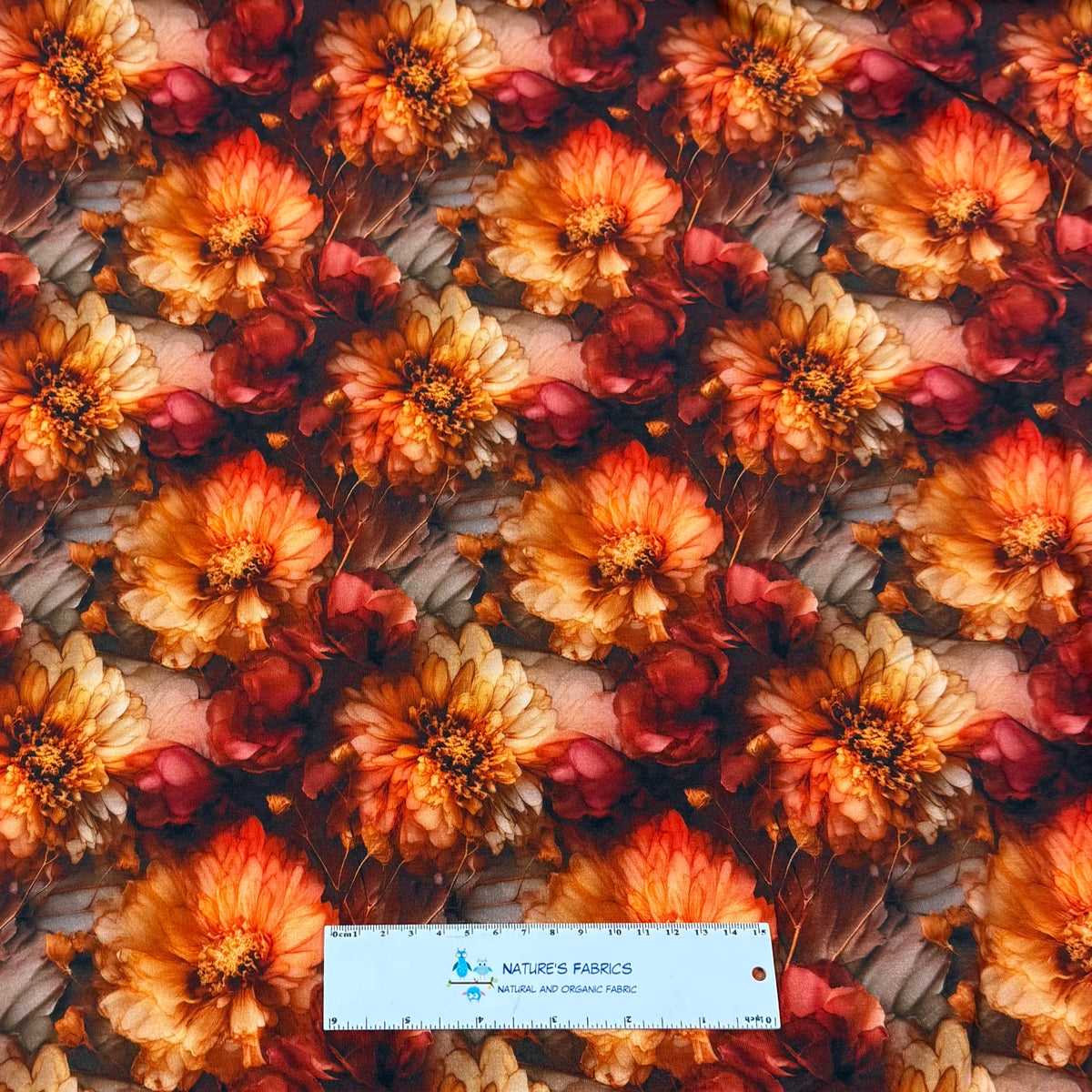 Fall Flowers on Bamboo/Spandex Jersey Fabric