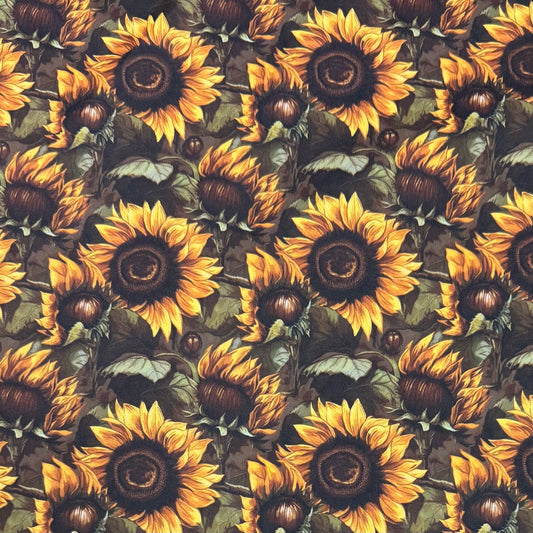 Sunflowers on Brown 1 mil PUL Fabric - Made in the USA
