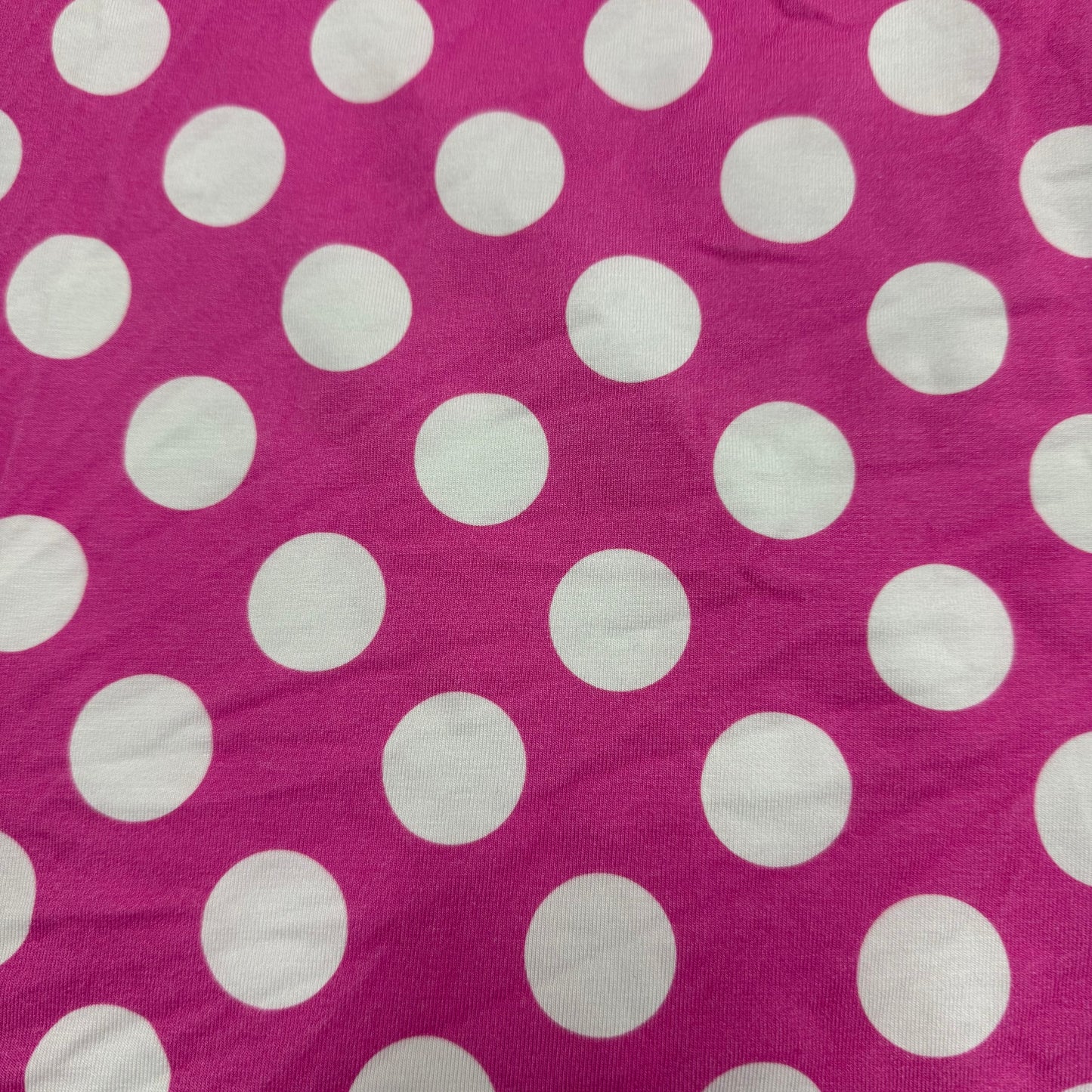 White 1" Dots on Pink Bamboo/Spandex Jersey Fabric - 200 GSM