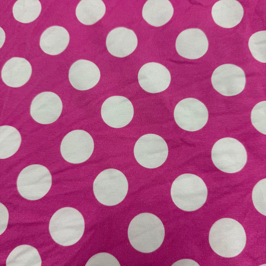 White 1" Dots on Pink Bamboo/Spandex Jersey Fabric - 200 GSM