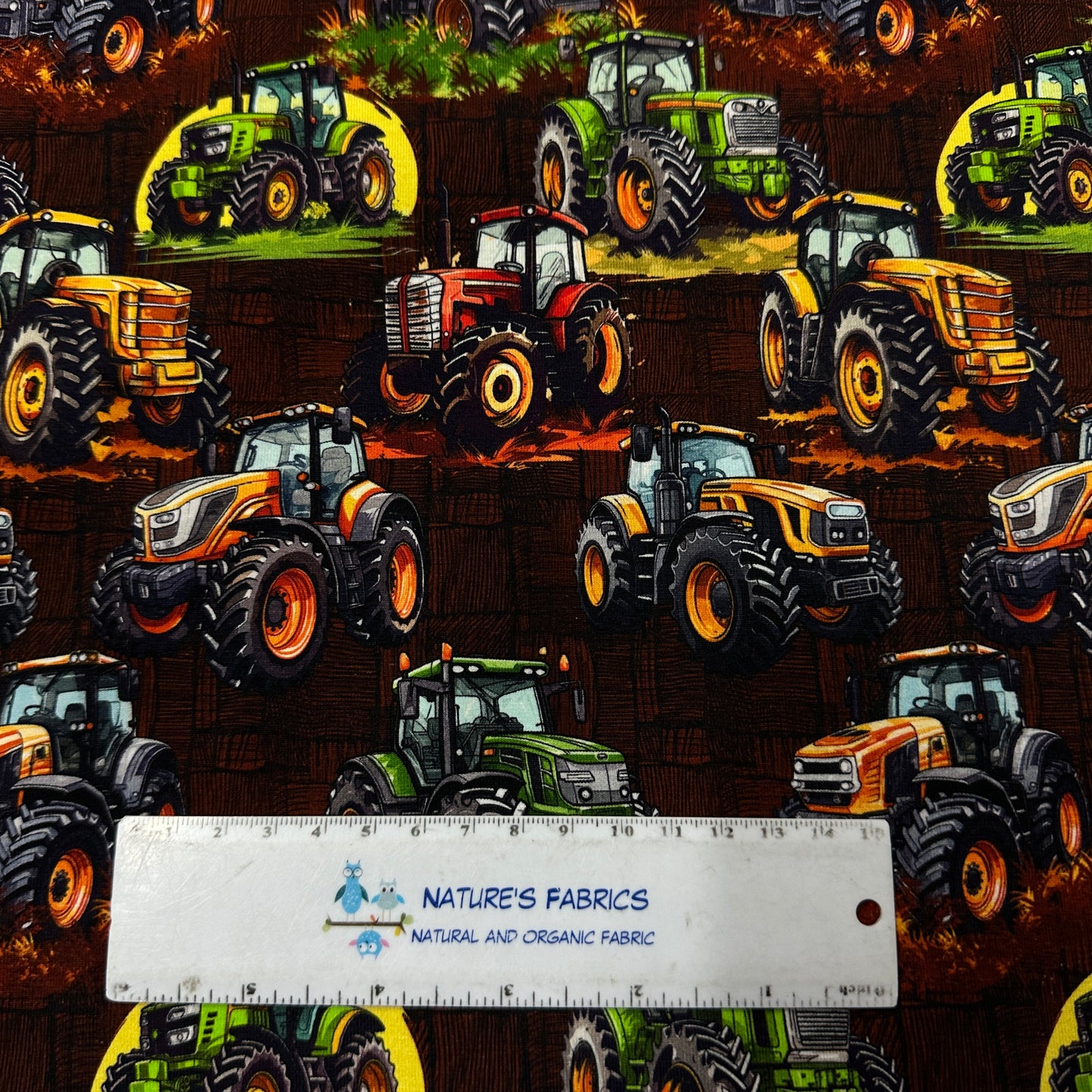 Tractors on Organic Cotton/Spandex Jersey Fabric