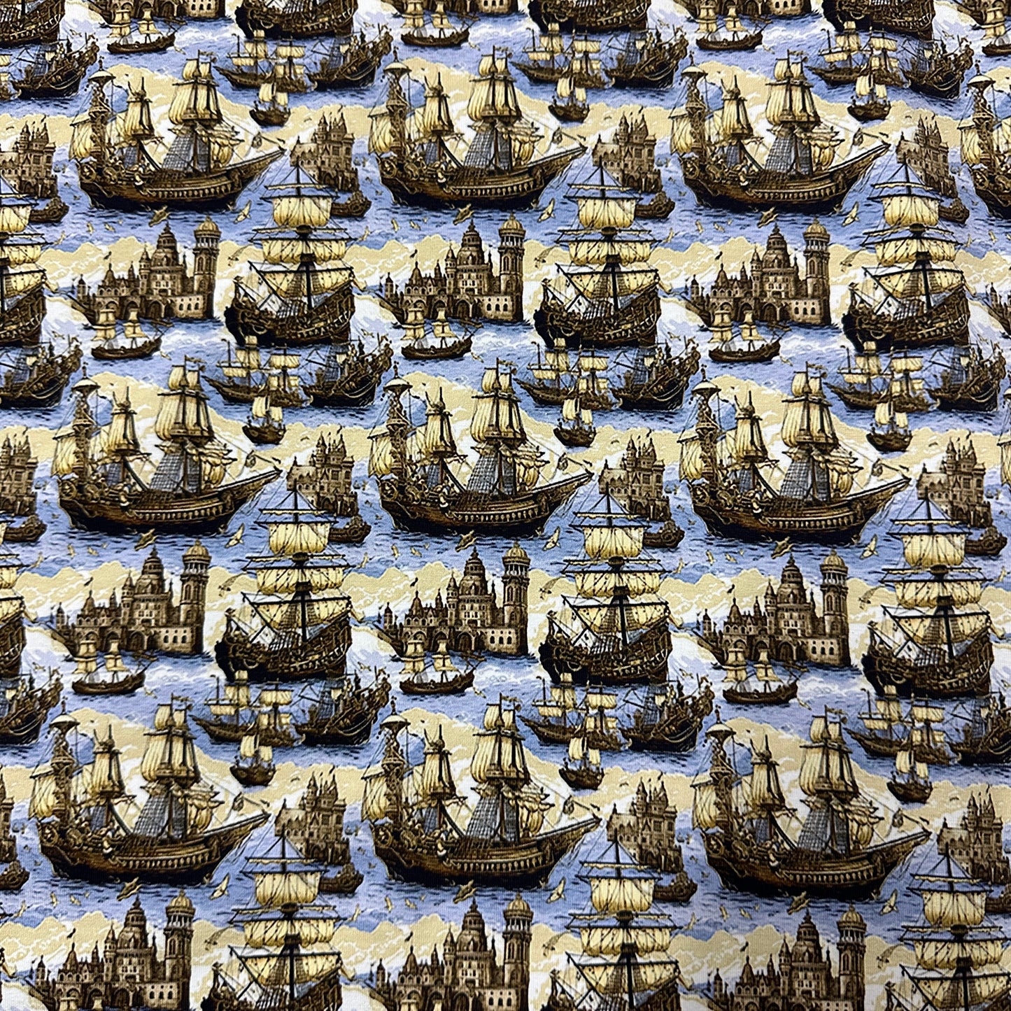 Pirate Ships on Bamboo/Spandex Jersey Fabric