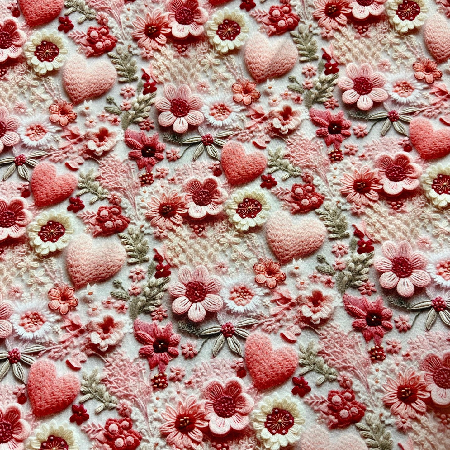 Embroidered Flowers and Hearts on Bamboo/Spandex Jersey Fabric