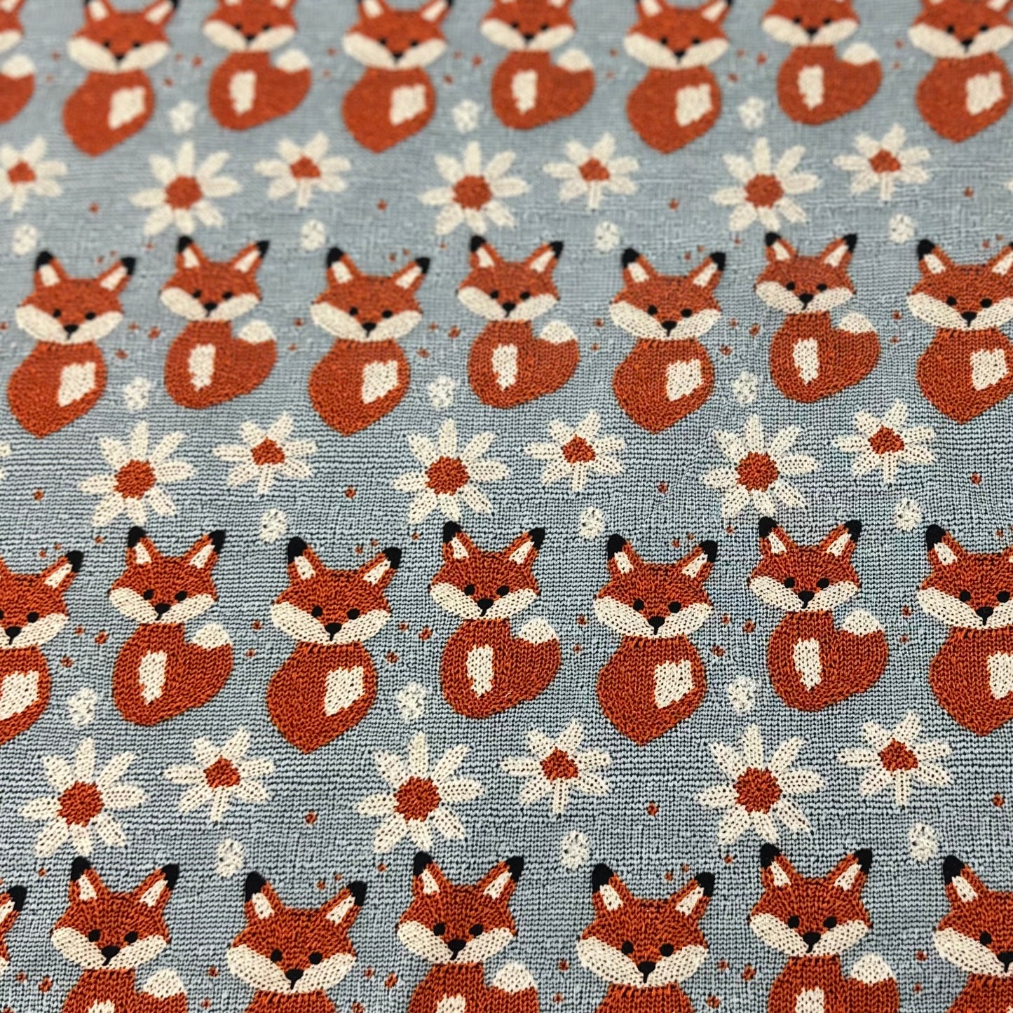 Knitted Foxes on Bamboo/Spandex Jersey Fabric