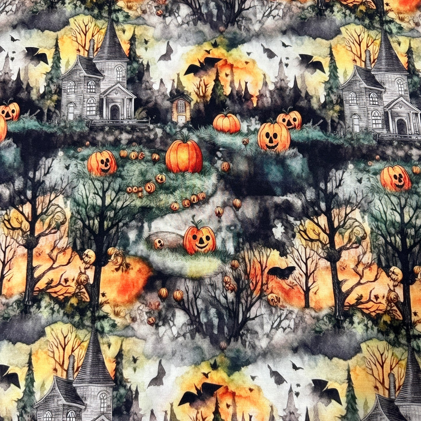 Jack O Lanterns on Bamboo/Spandex Jersey Fabric