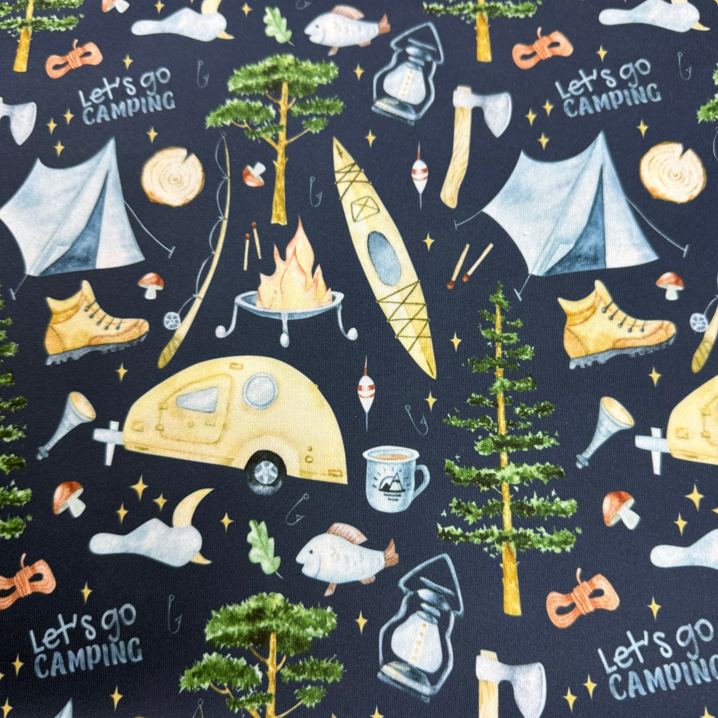 Let's Go Camping on 1 mil PUL Fabric - Made in the USA